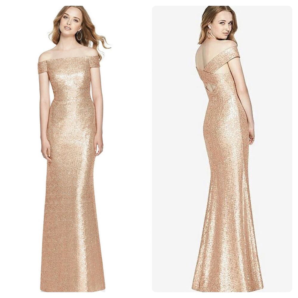 DESSY COLLECTION ELLE SEQUIN DRESS IN‎ ROSE GOLD Size 2
